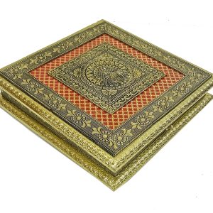 Decorative Golden Traditional Dryfruit Supari Box Mukhwash Dani , Sweets Chocolate Box Dining Container Serving Set (25x25x5 cm)