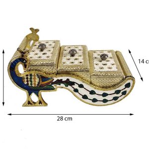 Decorative Peacock Designed Dryfruit Supari Box Mukhwash Dani , Sweets Chocolate Box Dining 3 Container Serving Set (28x14x16cm)