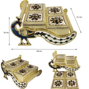 Decorative Peacock Designed Dryfruit Supari Box Mukhwash Dani , Sweets Chocolate Box Dining 4 Container Serving Set (28x16x21 cm)