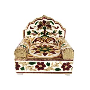 Golden Bal Gopal Laddo Gopal Singhasan , Krishna Ji Ganesh Ji Puja Chowki Singhasan Wooden Home Temple(10x9.5cm)