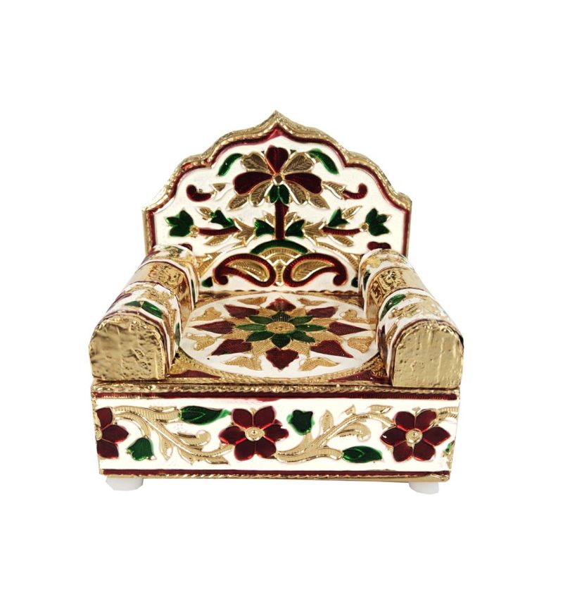 Golden Bal Gopal Laddo Gopal Singhasan , Krishna Ji Ganesh Ji Puja Chowki Singhasan Wooden Home Temple(10x9.5cm)