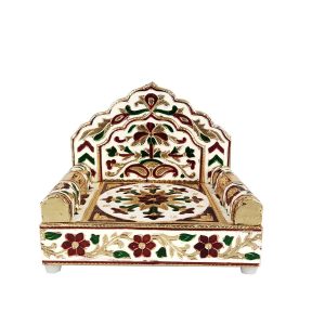 Golden Large Bal Gopal Laddo Gopal Singhasan , Krishna Ji Ganesh Ji Puja Chowki Singhasan Wooden Home Temple (15x12 cm)