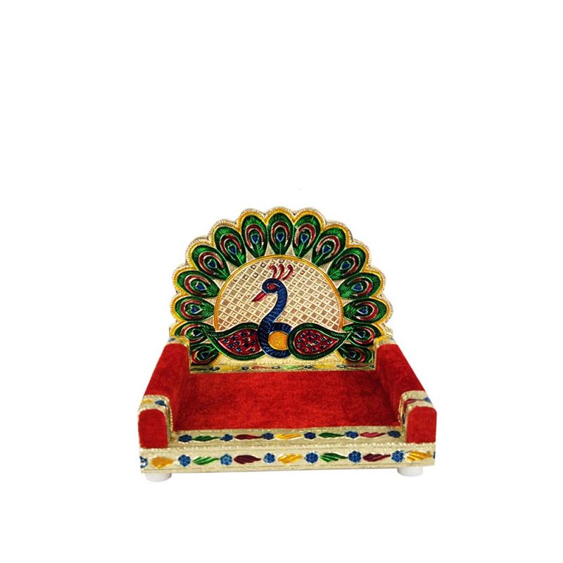 Peacock Designed Bal Gopal Laddo Gopal Singhasan Wooden Home Temple