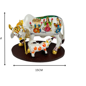 Decorative Kamdhenu Cow and Calf Showpiece Marble Dust/Polyresin God Cow and Calf For Home Decor (15x12 cm)