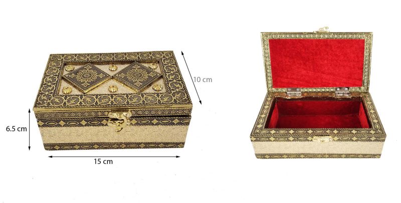 Decorative Handicraft Rexin Golden Jewellery Decorative Box (4x6 inches)