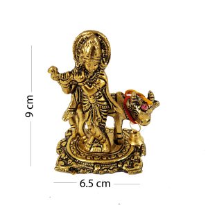 Metal Lord Krishna Playing Flute With Cow Decorative Showpiece