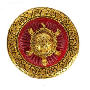 Metal Feng Shui Tortoise On Plate Showpiece for Good Luck , Multicolour Tortoise/kachhua with Glass Plate for Vastu