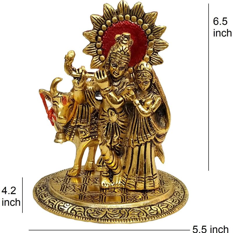 Beautiful Metal Radha Krishna Statue with Cow Luck and Prosperity Worship/Home/Temple/Office/Home Decoration
