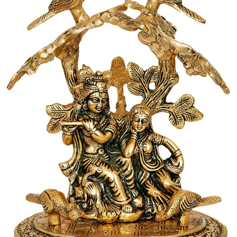 Beautiful Metal Radha Krishna Sitting Under Tree Decorative Showpiece