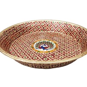 Stainless Steel Meenakari Work Parat , Peacock Designed Steel Parat For Rituals , Gifts(16")