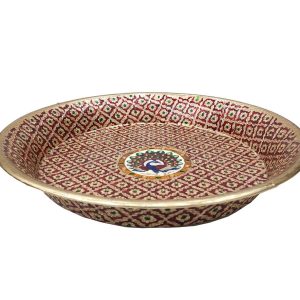 Stainless Steel Meenakari Work Parat , Peacock Designed Steel Parat For Rituals , Gifts(18")