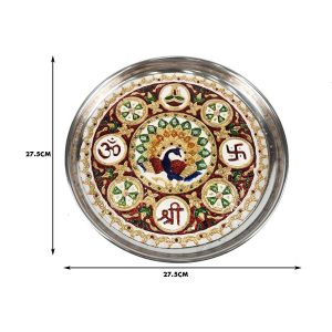 Steel Aarti Thali/Thal Peacock Designed Stainless Steel Premium Quality Mina Pooja Thali for Aarti Pooja , Home and Temple (11inch)