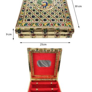 Decorative Handicraft Jewellery Bangle Box , Peacock Designed Decorative Golden Three roll Jewellery box