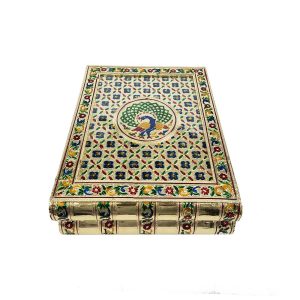 Decorative Handicraft Jewellery Bangle Box , Peacock Designed Decorative Golden Three roll Jewellery box