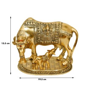 Beautiful Golden Large Metal Cow with Calf  Golden Religious Figurine for Vastu  Decorative Showpiece