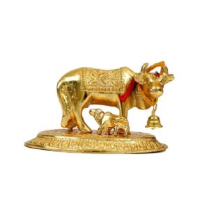 Beautiful Golden Metal Cow with Calf  Golden Religious Figurine for Vastu & Home Decor Decorative Showpiece