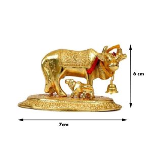 Beautiful Golden Metal Cow with Calf  Golden Religious Figurine for Vastu & Home Decor Decorative Showpiece