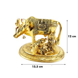 Golden Metal Cow with Calf With Balgopal Golden Religious Figurine for Vastu & Home Decor Decorative Showpiece