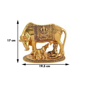 Beautiful Large Golden Metal Cow with Calf With Balgopal Golden Religious Figurine for Vastu & Home Decor Decorative Showpiece