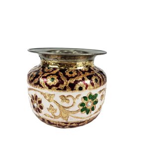 Beautiful Flower Design Stainless Steel Pooja Lota , Kalash With Meenakri Work