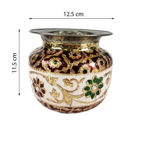 Beautiful Flower Design Stainless Steel Pooja Lota , Kalash With Meenakri Work