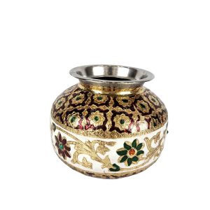 Handcrafted Decorative Meenakari Steel Matki Kalash Pooja Pot Ghadoli for Home , Festival , Wedding etc (No1)