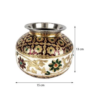 Handcrafted Decorative Meenakari Steel Matki Kalash Pooja Pot Ghadoli for Home , Festival , Wedding etc (No1)