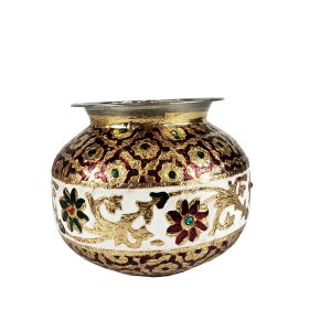 Handcrafted Decorative Meenakari Steel Matki Kalash Pooja Pot Ghadoli for Home , Festival , Wedding etc (No2)