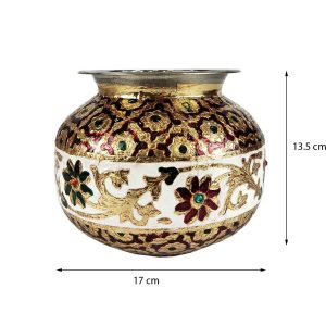 Handcrafted Decorative Meenakari Steel Matki Kalash Pooja Pot Ghadoli for Home , Festival , Wedding etc (No2)