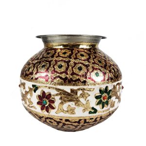Handcrafted Decorative Meenakari Steel Matki Kalash Pooja Pot Ghadoli for Home , Festival , Wedding etc (No3)