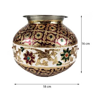 Handcrafted Decorative Meenakari Steel Matki Kalash Pooja Pot Ghadoli for Home , Festival , Wedding etc (No3)