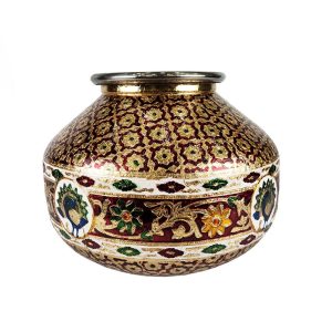 Handcrafted Decorative Big Meenakari Steel Matki Kalash Pooja Pot Ghadoli for Home , Festival , Wedding etc (No6)