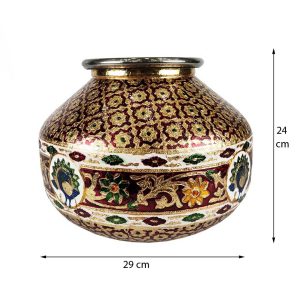 Handcrafted Decorative Big Meenakari Steel Matki Kalash Pooja Pot Ghadoli for Home , Festival , Wedding etc (No6)