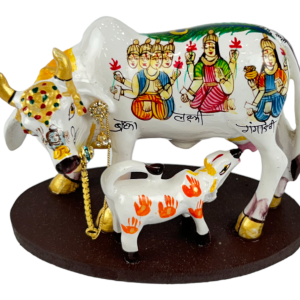 Decorative Kamdhenu Cow and Calf Showpiece Marble Dust/Polyresin God Cow and Calf For Home Decor (15x12 cm)