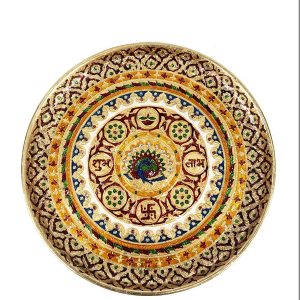 Stainless Steel Meenakari Large Pooja Thali for Wedding , Grah Pravesh, Puja and Festivals (14")