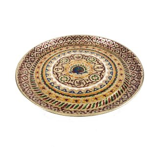 Stainless Steel Meenakari Large Pooja Thali for Wedding , Grah Pravesh, Puja and Festivals (16")