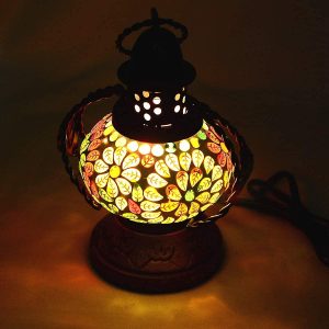 Handcrafted Traditional Wooden Glass Mosaic Decorative Table Lamp Show Piece for Living Room Lalten/Night Lamp (no1)