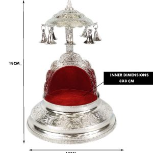 Silver Bal Gopal Laddo Gopal Singhasan , Krishna Ji Ganesh Ji Puja Chowki Singhasan Metal Home Temple (14x18cm))