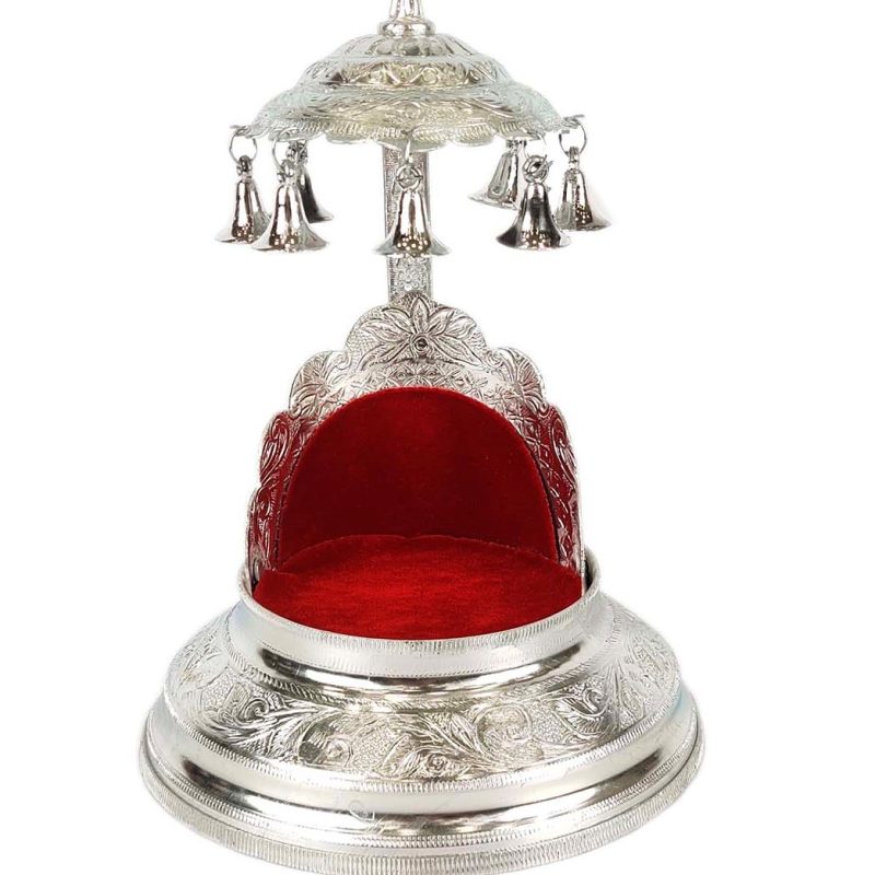 Silver Bal Gopal Laddo Gopal Singhasan , Krishna Ji Ganesh Ji Puja Chowki Singhasan Metal Home Temple (14x18cm))