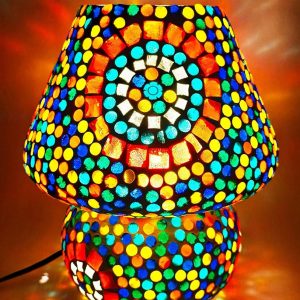 Handcrafted Traditional Glass Mosaic Decorative Table Lamp Show Piece for Living Room Lalten/Night Lamp (9")