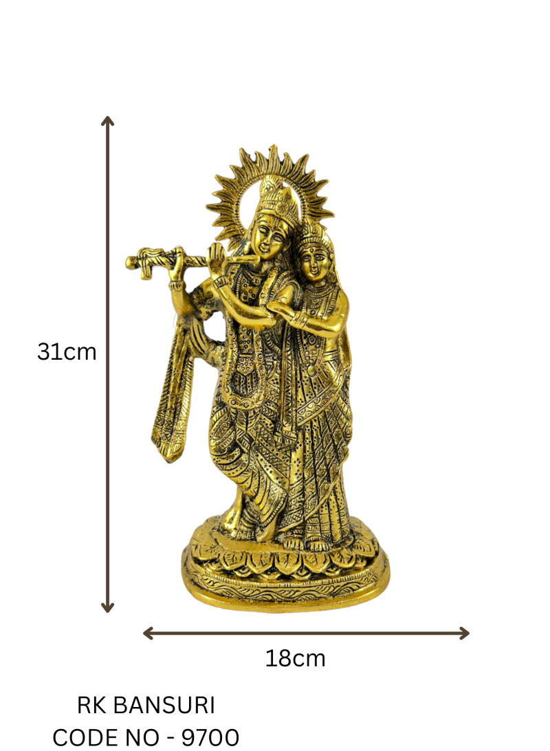 Metal Big Radha Krishna Standing Base Shree Krishna Play Flute ( Bansuri)