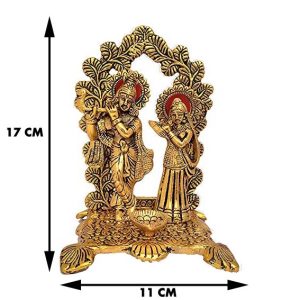 Oxidized Metal Lord Radha Krishna Idol with Diya Well Finish Spiritual Showpiece for Gift Item Home Decor