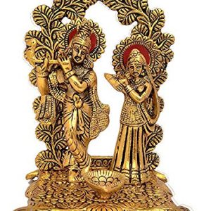 Oxidized Metal Lord Radha Krishna Idol with Diya Well Finish Spiritual Showpiece for Gift Item Home Decor