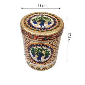 Stainless Steel Meenakari Work Peacock Designed Storage Box Container For Home , Wedding , Gifts etc (no4)