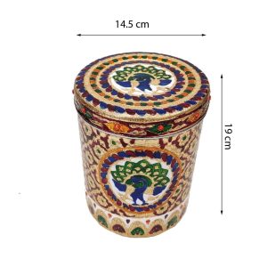 Stainless Steel Meenakari Work Peacock Designed Storage Box Container For Home , Wedding , Gifts etc (no5)