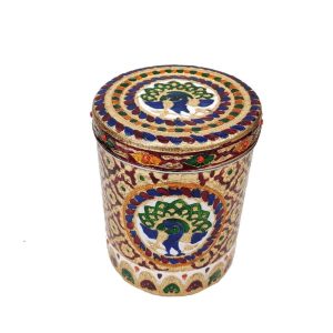 Stainless Steel Meenakari Work Peacock Designed Storage Box Container For Home , Wedding , Gifts etc (no5)