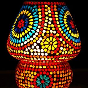 Handcrafted Traditional Glass Mosaic Decorative Table Lamp Show Piece for Living Room Lalten/Night Lamp (9")