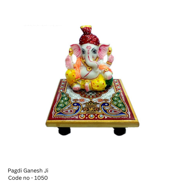 Marble Chowki With Pagdi Ganesha Idol and Puja Diya On Aasan Showpiece for Pooja or Gift (4X4 Bajot)