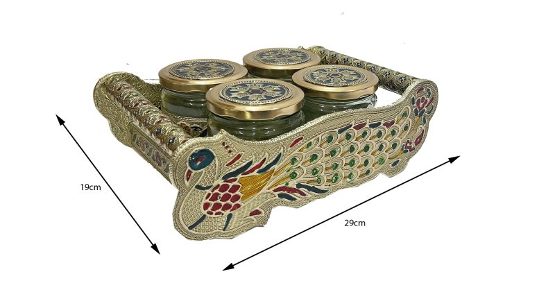 Decorative Peacock Designed Dryfruit Supari Box Mukhwash Dani , Sweets Chocolate Box Dining 4 Container Serving Set