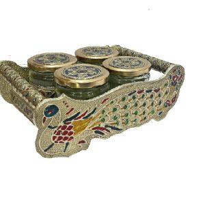 Decorative Peacock Designed Dryfruit Supari Box Mukhwash Dani , Sweets Chocolate Box Dining 4 Container Serving Set